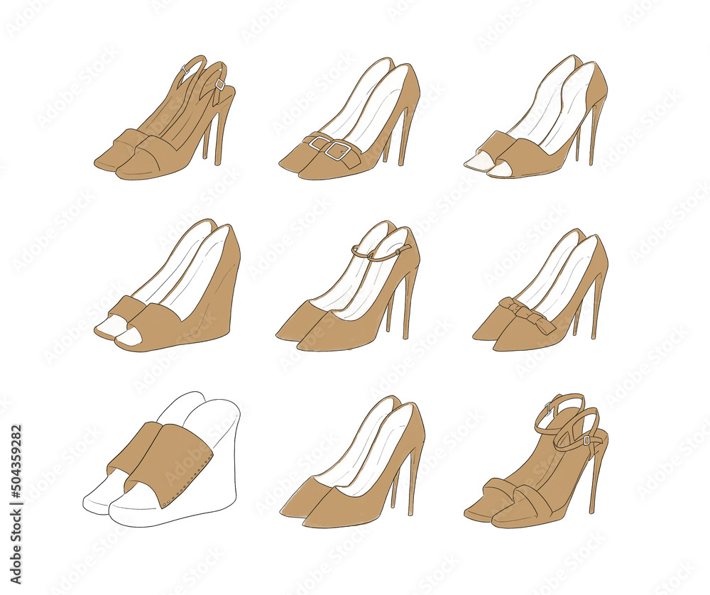 茶色のハイヒールのイラストセット Stock Vector Adobe Stock 茶色のハイヒールのイラストセット Stock Vector Adobe Stock