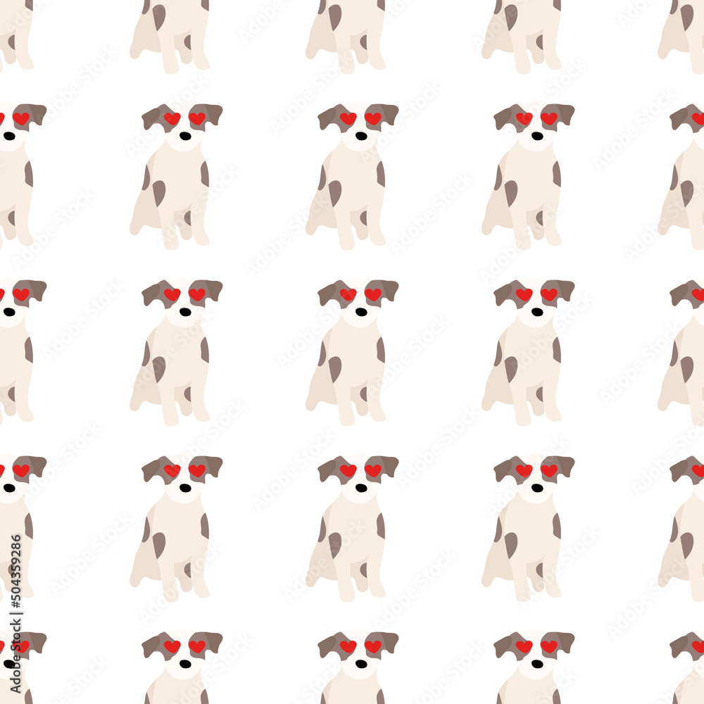 Cute dogs Jack Russell Terrier. Fanny animals . Vector hand drawn seamless pattern. Perfect for baby, kids apparel, print design, textile. White background. Cute dogs Jack Russell Terrier. Fanny animals . Vector hand drawn seamless pattern. Perfect for baby, kids apparel, print design, textile. White background.
