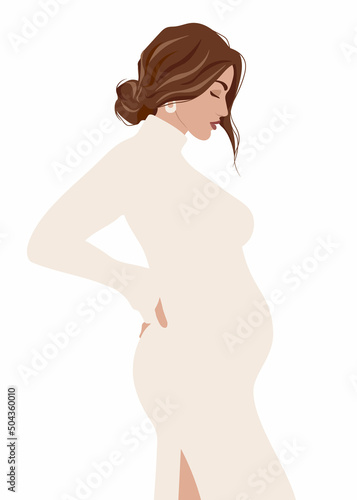 Beautiful  pregnant woman. Expectation of a child. Maternity. Period of pregnancy. Vector illustration 