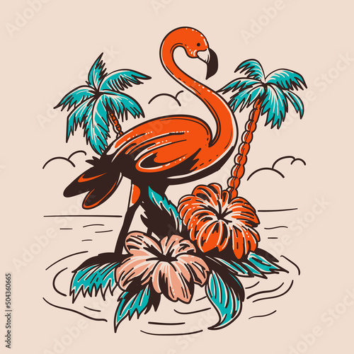 summer flamingo bird with tropical background
