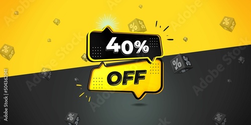 40  off limited special offer. Banner with forty percent discount on a  black and yellow background with yellow square and black. Illustration 3d