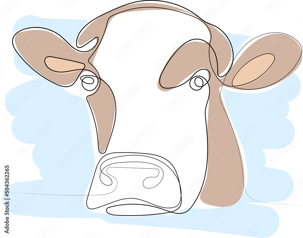Continuous one line drawing of portrait of domestic beautiful cow standing  in stall at farm. Vector illustration Stock Vector | Adobe Stock
