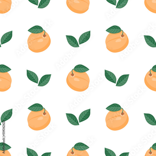 Modern apricot seamless pattern and leaves