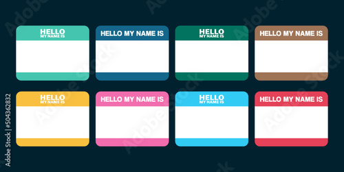 Set of Hello My Name Is Name Tags in Different Colors.