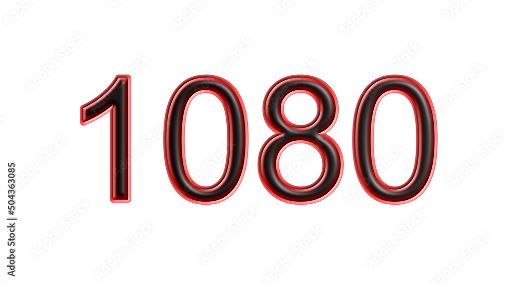 red 1080 number 3d effect white background red 1080 number 3d effect white background