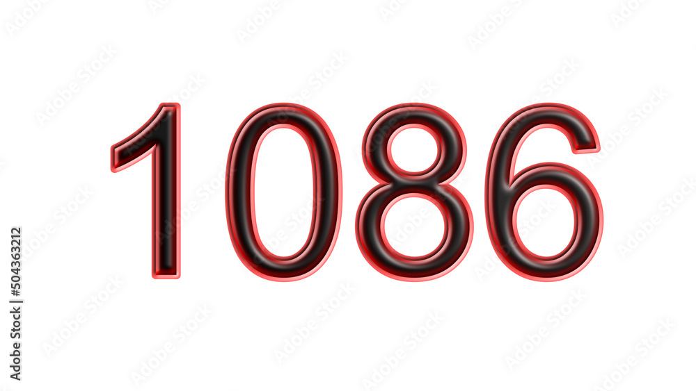 red 1086 number 3d effect white background red 1086 number 3d effect white background