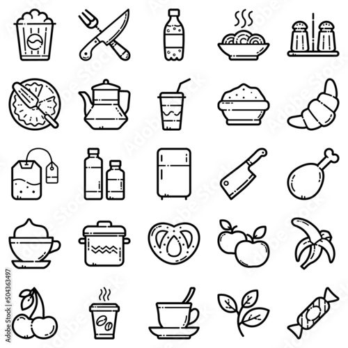 Food Flat Icon Set Isolated On White Background