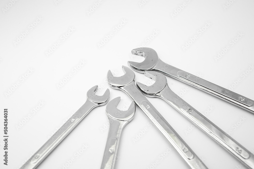 Wrenches on white background, tools subject