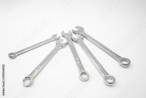 Wrenches on white background, tools subject