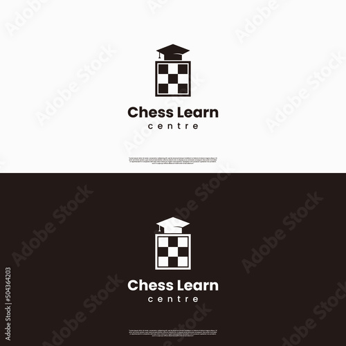 chess learning logo, chessboard combine with graduation hat logo concept