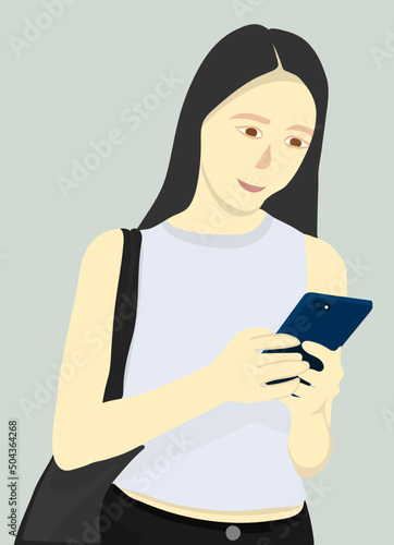 casual girl texting with phone