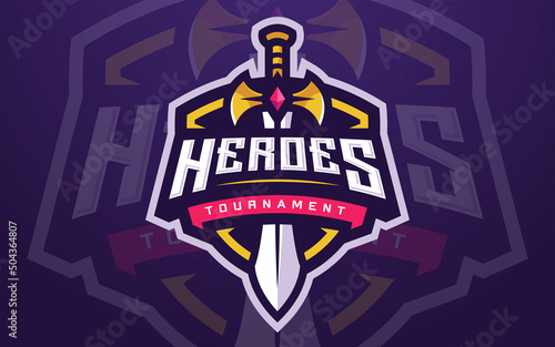 Professional Heroes Esports Logo Template with Sword for Game Team or Gaming Tournament