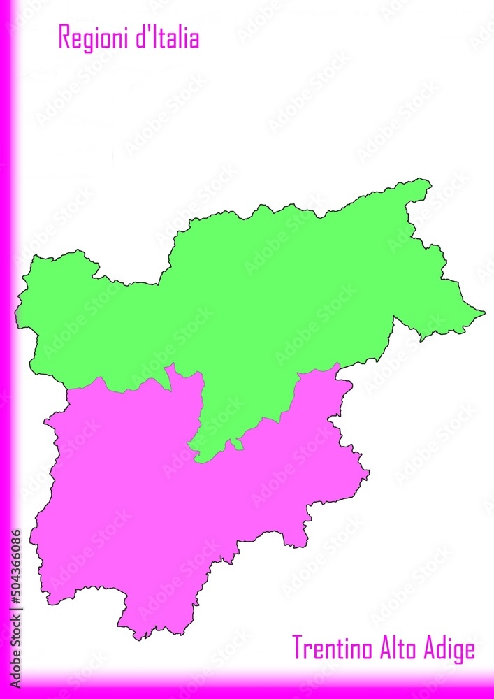Italy: Design of the Trentino Alto Adige Region with the colored provinces.