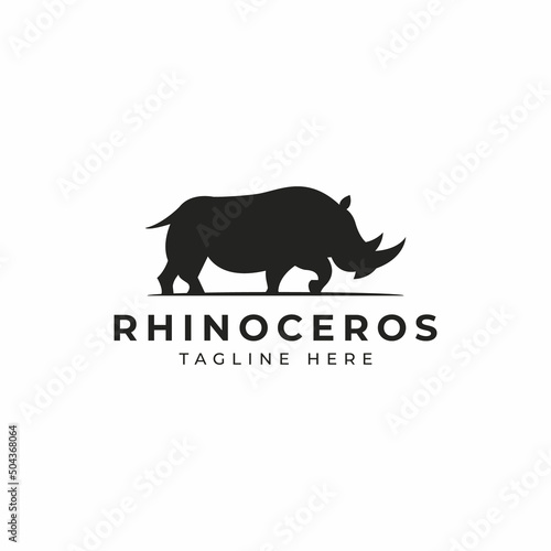 African Rhinoceros Standing Silhouette Logo Premium Vector. Rhino Side View