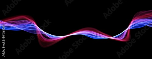 Blue and red abstract wave. Magic line design. Flow curve motion element. Neon gradient wavy illiustration.