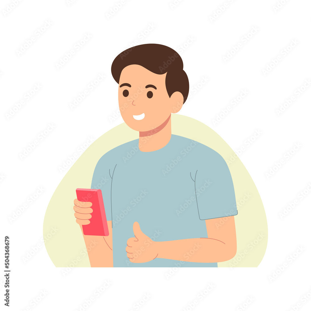 flat design of a man playing cell phone