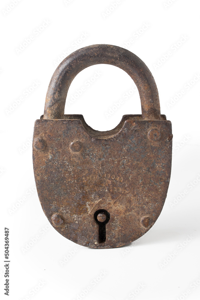 Old rusty metal lock on a white background Old rusty metal lock on a white background