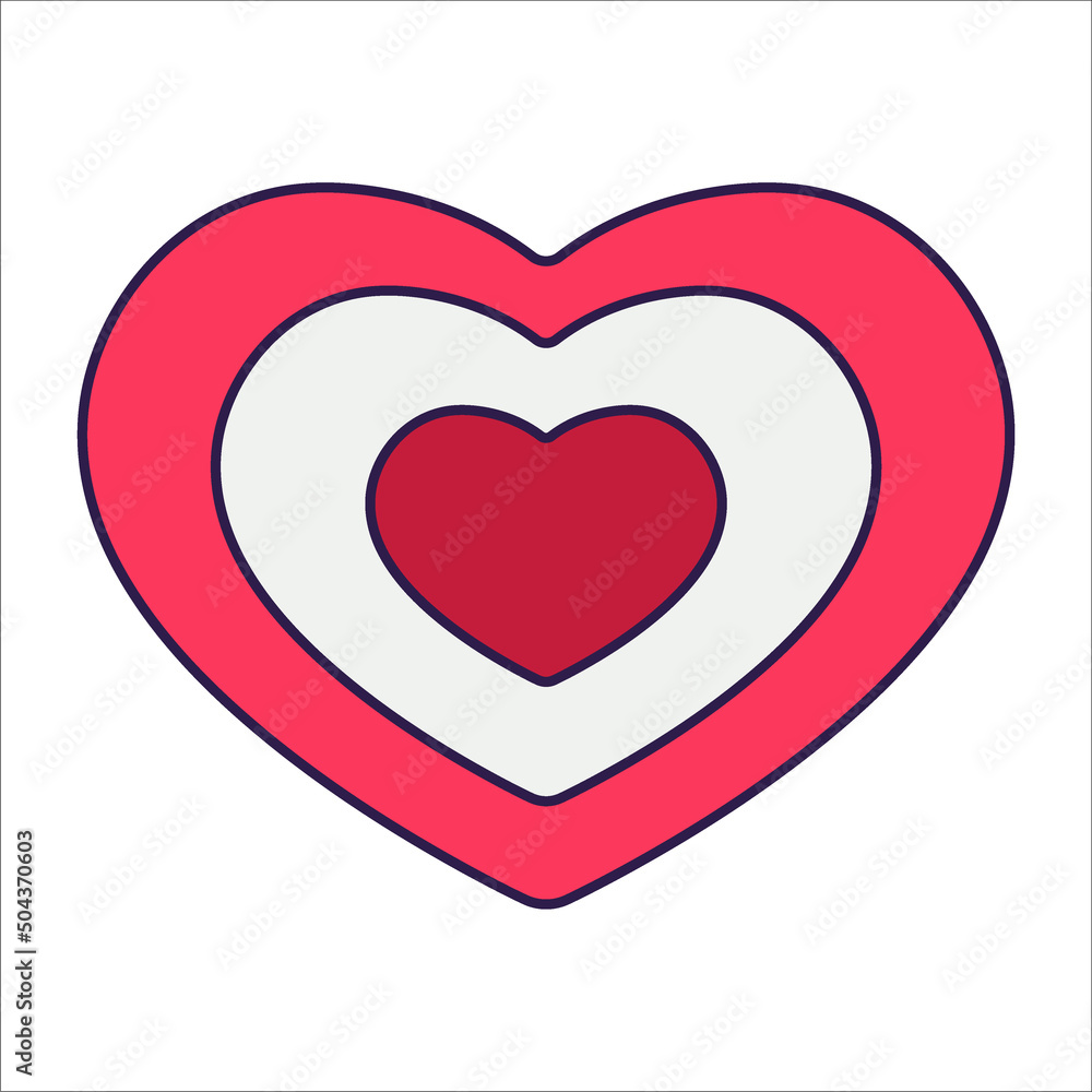 Retro Valentine Day icon heart. Love symbols in the fashionable pop line art style. The figure of a heart in soft pink, red and coral color. Vector illustration isolated on white. Retro Valentine Day icon heart. Love symbols in the fashionable pop line art style. The figure of a heart in soft pink, red and coral color. Vector illustration isolated on white.