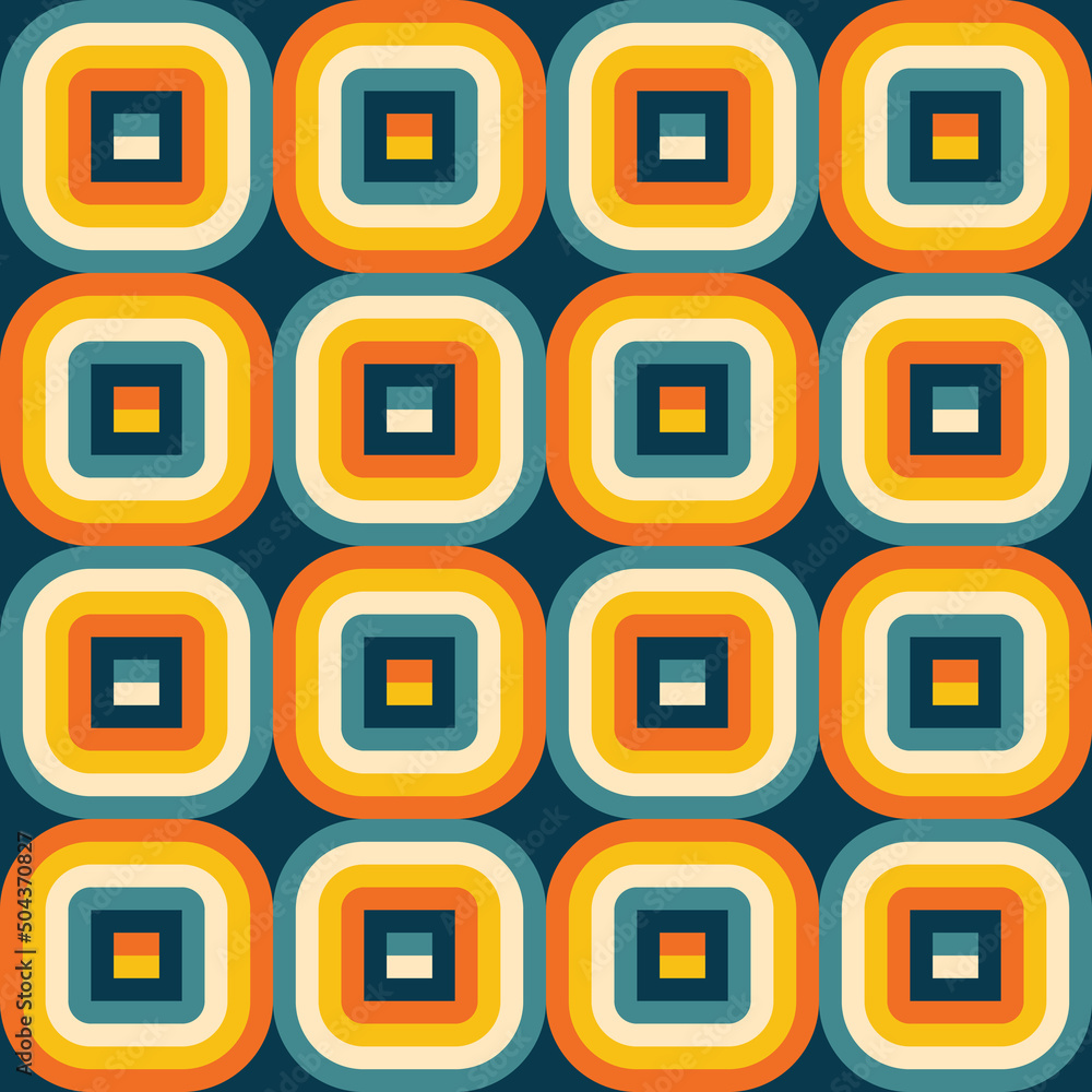 Vintage background design. Geometric seamless pattern. Squares with rounded corners. Decorative mosaic ornate. Vector illustration. 