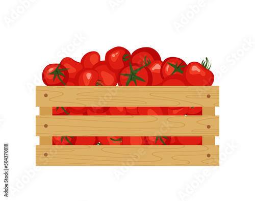 Wooden box with tomatoes