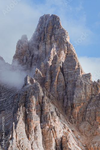 the peaks of the dolomites during autumn  one of the many unesco sites in the italian alps  near the town of Cortina d ampezzo  Italy - October 2021.