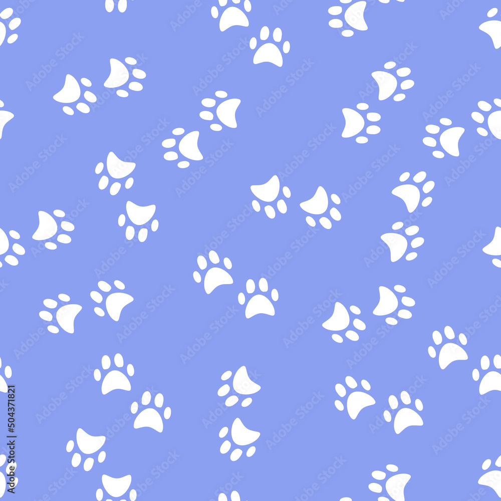 Patrón de huellas de oso en blanco sobre fondo azul