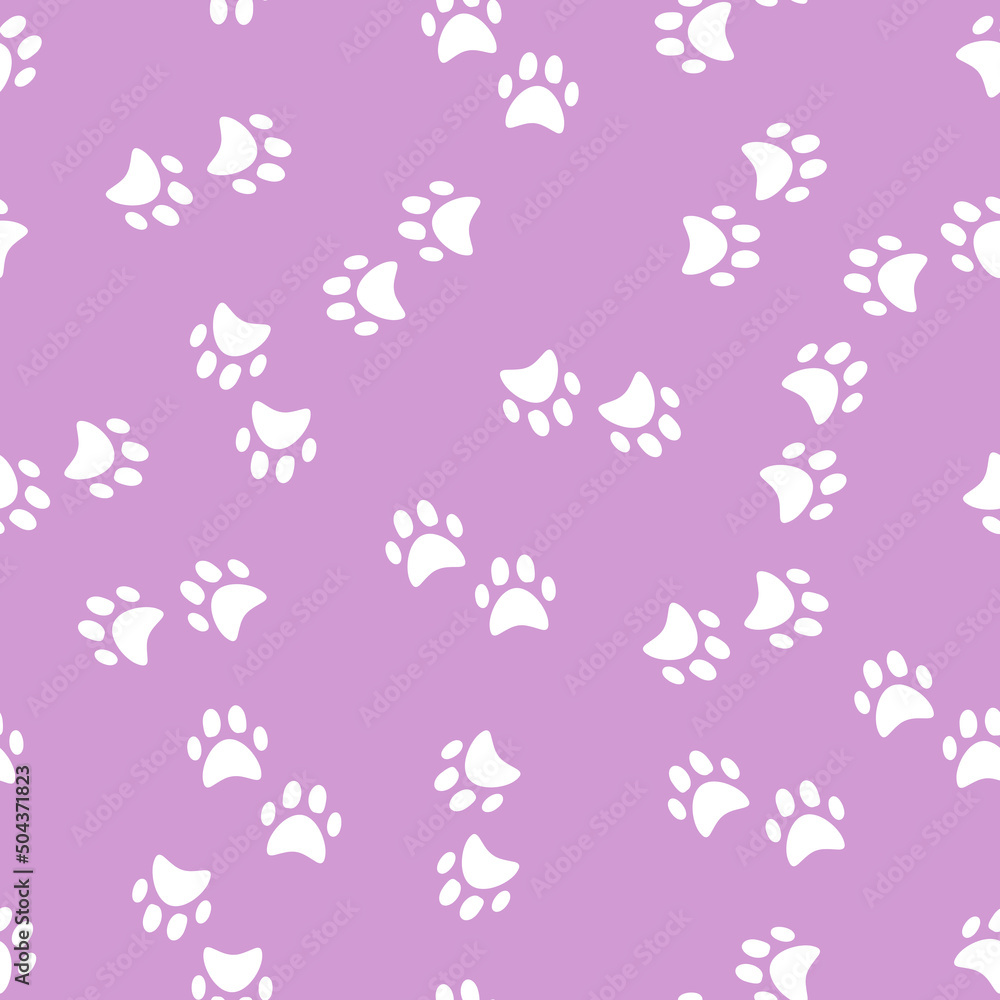 Patrón de huellas de oso en blanco sobre fondo violeta Patrón de huellas de oso en blanco sobre fondo violeta