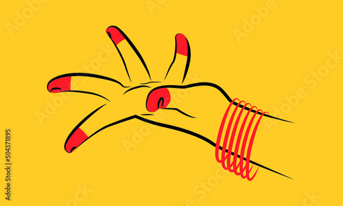 Traditional dancing woman hand sign. Indian Bharatanatyam classical dance mudra. Alapadma hasta.