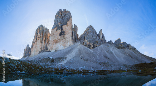 The three peaks of lavaredo: one of the most beautiful and famous mountains in the world, inside the tre cime-dolomiti di sesto natural park, Veneto - October 2021.