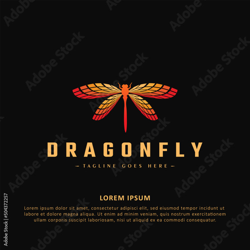 Unique colored illustration of the dragonfly. Rare dragonfly logo, colorful dragonfly animal emblem idea vector logos template.