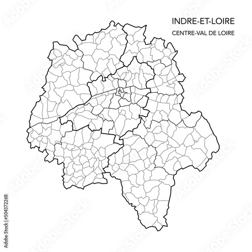 Vector Map of the Geopolitical Subdivisions of The Département De L’Indre-et-Loire Including Arrondissements, Cantons and Municipalities as of 2022 - Centre-Val de Loire
