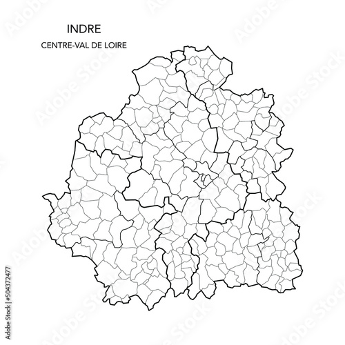 Vector Map of the Geopolitical Subdivisions of The Département De L’Indre Including Arrondissements, Cantons and Municipalities as of 2022 - Centre-Val de Loire - France