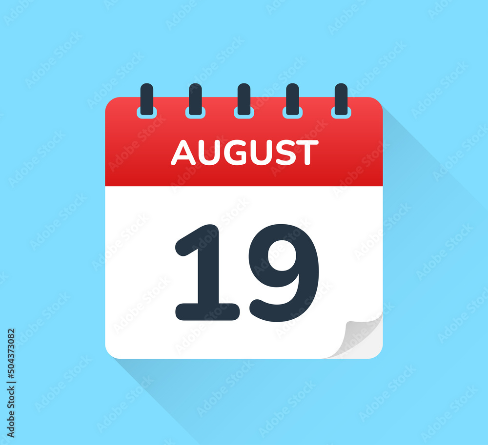 August 19. Vector flat daily calendar icon. Date and time, day, month. August 19. Vector flat daily calendar icon. Date and time, day, month.