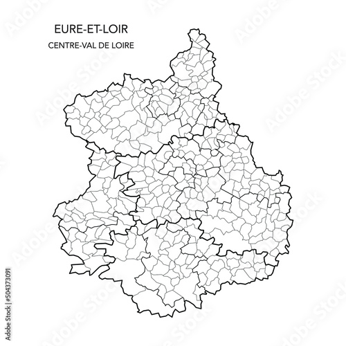 Vector Map of the Geopolitical Subdivisions of The Département De L’Eure-et-Loir Including Arrondissements, Cantons and Municipalities as of 2022 - Centre-Val de Loire - France