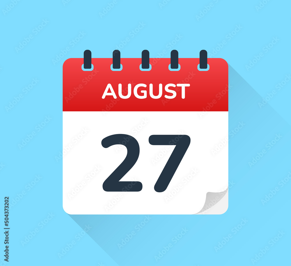 August 27, twenty-seven of the month. Vector flat design of daily calendar icon. Date and day of the year. August 27, twenty-seven of the month. Vector flat design of daily calendar icon. Date and day of the year.
