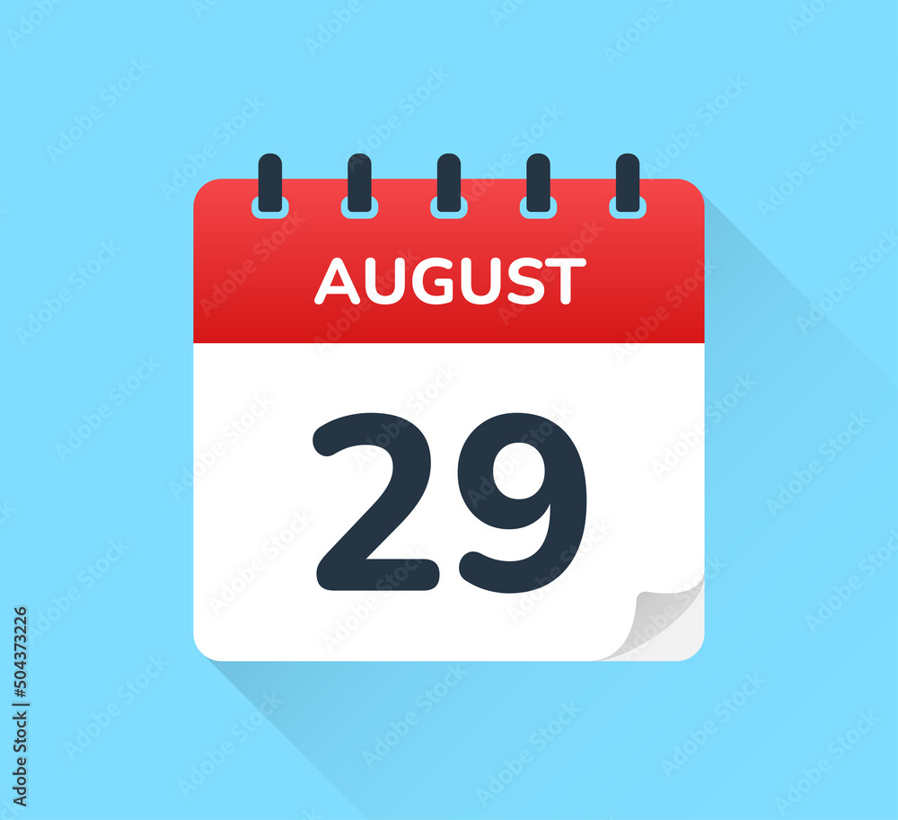 August 29, 29 of the month. Vector flat design of daily calendar icon. Date and day of the year. August 29, 29 of the month. Vector flat design of daily calendar icon. Date and day of the year.