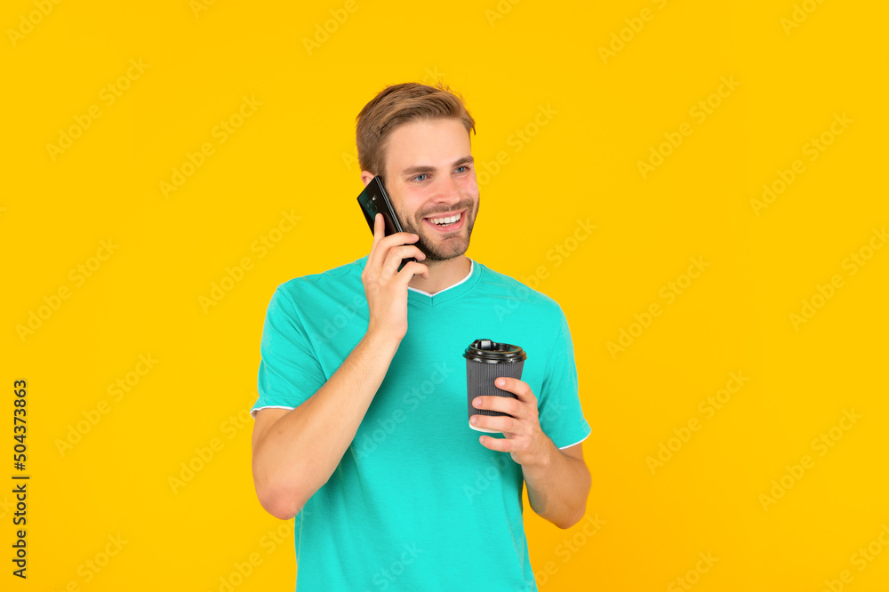 voice contact. telephone connection. young man talk on cellphone. phone call communication voice contact. telephone connection. young man talk on cellphone. phone call communication