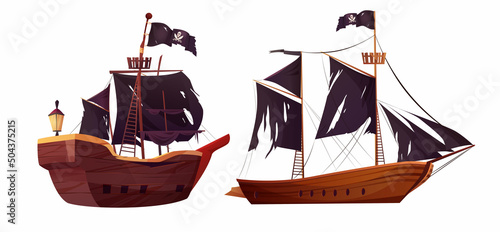 Pirate ship cartoon vector illustration on white background