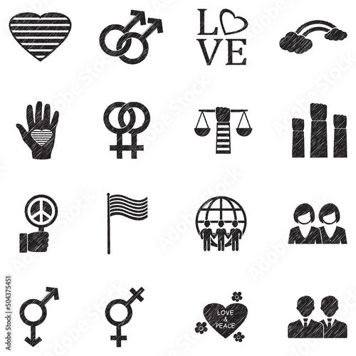 LGBT Icons. Black Scribble Design. Vector Illustration.