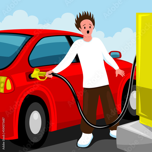 Frightened driver refuels the car with expensive gasoline.
