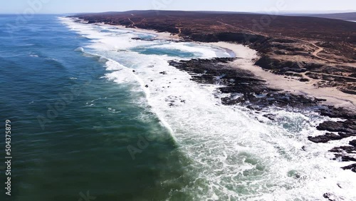 Rugged and pristine Atlantic coastline on west coast of South Africa; drone photo