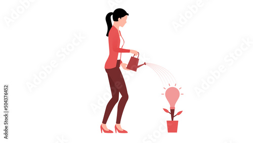 woman giving water to bulb shape plant  business character vector illustration on white background.