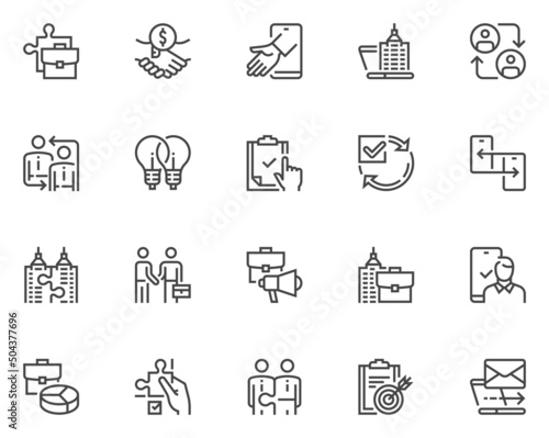 B2B Related Vector Line Icon Set. Business to Business, Business Collaboration. Editable Stroke. 48x48 Pixel Perfect.