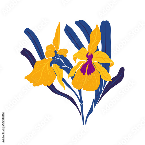 Floral elements. Flower and green leaves. Modern trendy Matisse minimal style.  Floral poster, invite. Vector arrangements for greeting card or invitation design