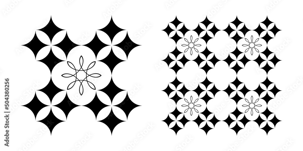 Black and white tiles. Azulejos art design. Spanish, Portugease tiles seamless pattern Stock