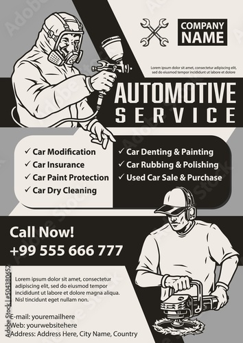 Auto service workers monochrome poster