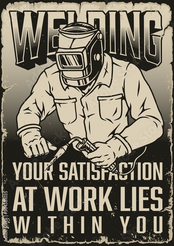 Welder in mask monochrome poster