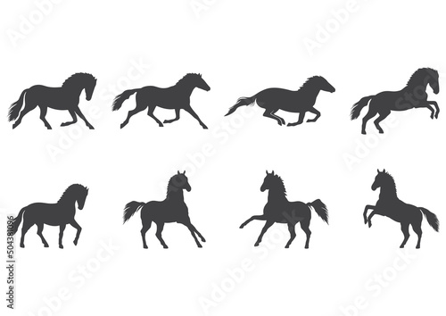 Running and prancing horses  icon set. Vector illustration.