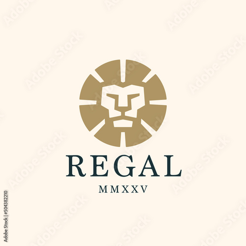 Royal lion logo mark design element. Abstract gold leo icon. Minimal animal symbol. Corporate business brand identity emblem. Vector illustration. photo