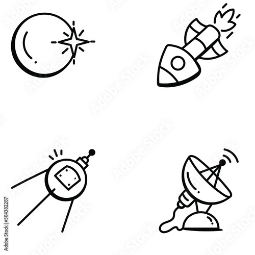 Trendy Space Elements Hand Drawn Icons 